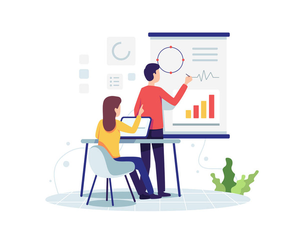 Project collaboration concept illustration. Team working and discuss new project, Project management, Creative process concept. Vector in a flat style - Vector, Image