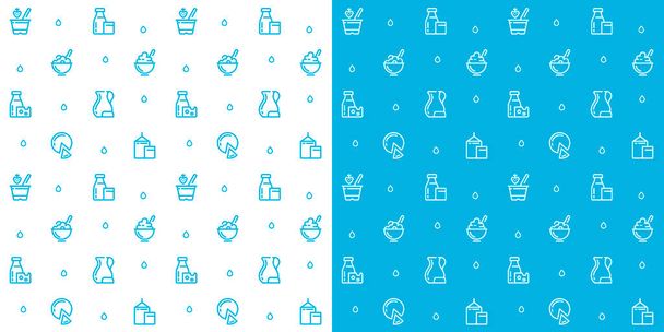 Seamless vector patterns of milk icons. Milk background, monochrome icons, background of farm products. Cartoon pattern. Template for packaging dairy products. Yogurt, organic products. - Vektor, Bild