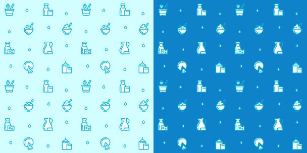 Seamless vector patterns of milk icons. Milk background, monochrome icons, background of farm products. Cartoon pattern. Template for packaging dairy products. Yogurt, organic products. - Vector, Image