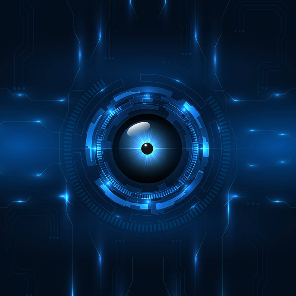 Blue cyber eye circuit board digital technology futuristic concept background - Vector, Image