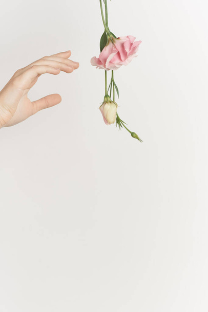 female hand flowers decoration fashion light background - Zdjęcie, obraz