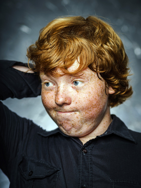 Fat freckled boy portrait - Fotó, kép