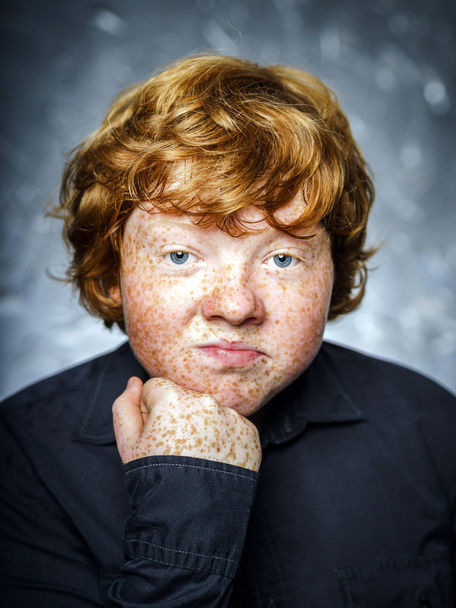 Fat freckled boy portrait - 写真・画像