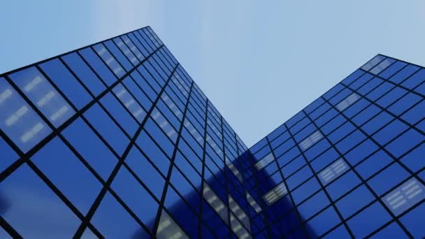 bureau vue tournante bâtiments rotation lunettes bleues gratte-ciel tours d'affaires corporation illustration 3D - Séquence, vidéo