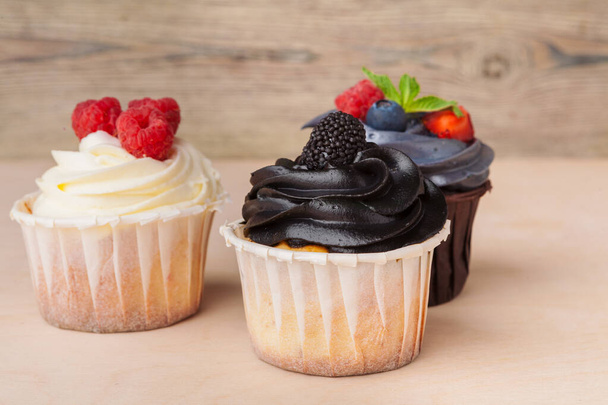 colorful cupcakes with different Tastes. Small beautifull cakes - 写真・画像