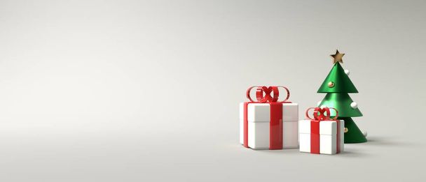 Χριστουγεννιάτικα κουτιά δώρου με ένα μικρό δέντρο - 3D render - Φωτογραφία, εικόνα