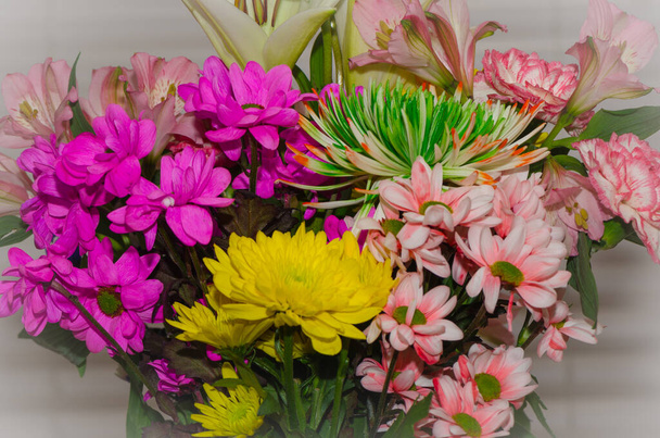 Πολλαπλά πολύχρωμα λουλούδια σε ένα μπουκέτο γενεθλίων - Φωτογραφία, εικόνα
