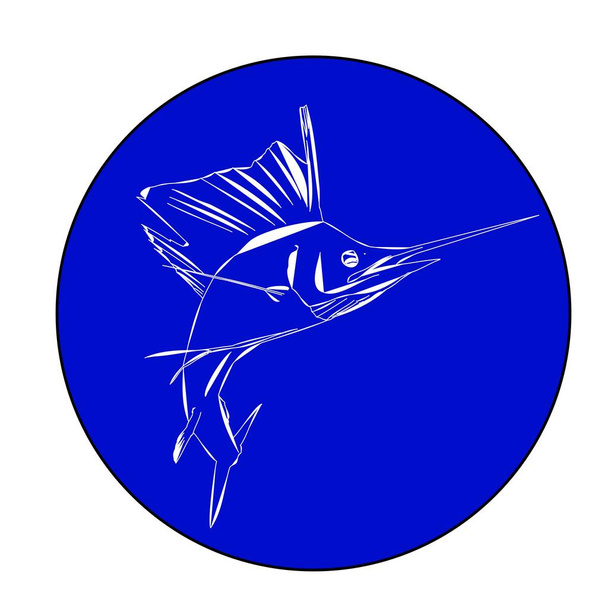Moderne contouren van een Springen Zeilvis Blauwe Cirkel - Vector, afbeelding