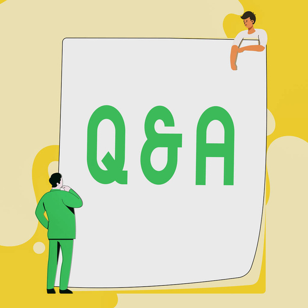 Знак, показывающий Q и A Бизнес-концепция, в которой человек задает вопросы, а другой отвечает на них, печатая и подавая документы офиса, создавая связанные с работой файлы - Фото, изображение