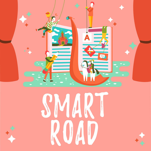 Написание отображения текста Smart Road. Слово за слово - различные способы внедрения технологий в дорожное строительство, обновление приложений, поиск ошибок в программировании. - Фото, изображение