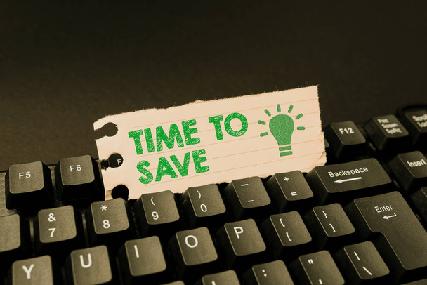 Handschrift Zeichen Time To Save. Unternehmen zeigen, etwas effizienter zu machen, das weniger Zeit erfordert, neue E-Mail-Nachrichten zu verfassen, das Internet nach Informationen zu durchforsten - Foto, Bild