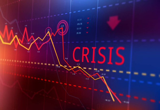 Finanzkrise, Börsencrash und Verlusthandelskurve, Investitionsindikator nach unten drehen Vektor-Infografiken. Rezession der Wirtschaft, Kursverfall der Aktienkurse und Firmenpleiten - Vektor, Bild