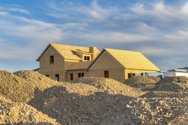 Unfinished large house with wood and cork wall insulation at Daybreak, Utah - Photo, Image