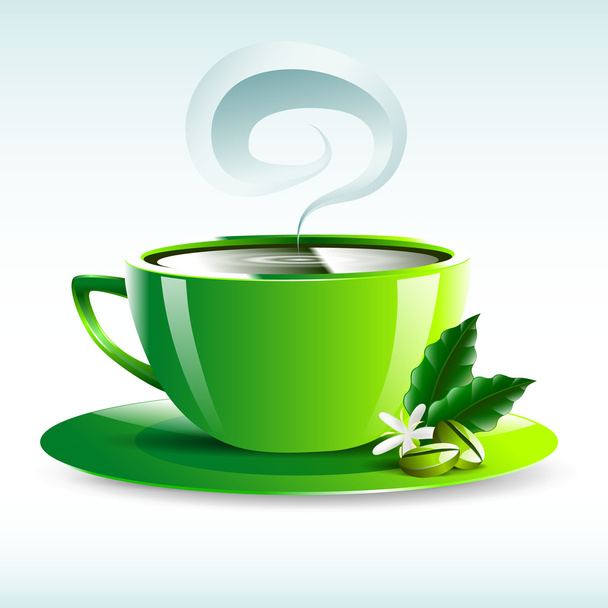 Vector illustration of a green cup of hot coffee grain pairs - Vecteur, image