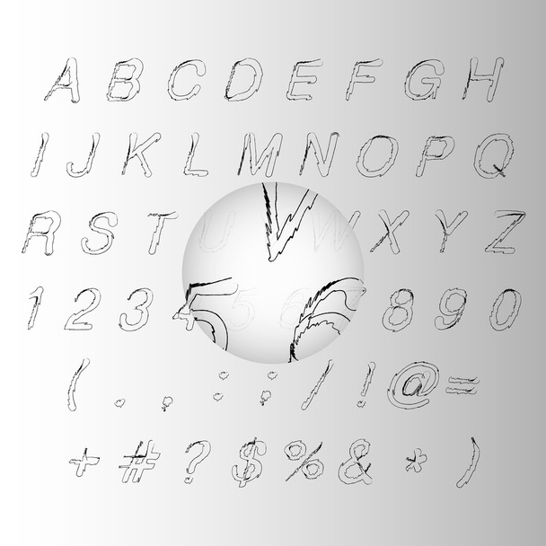Calligraphic black handwritten alphabet vector illustration - Vector, imagen