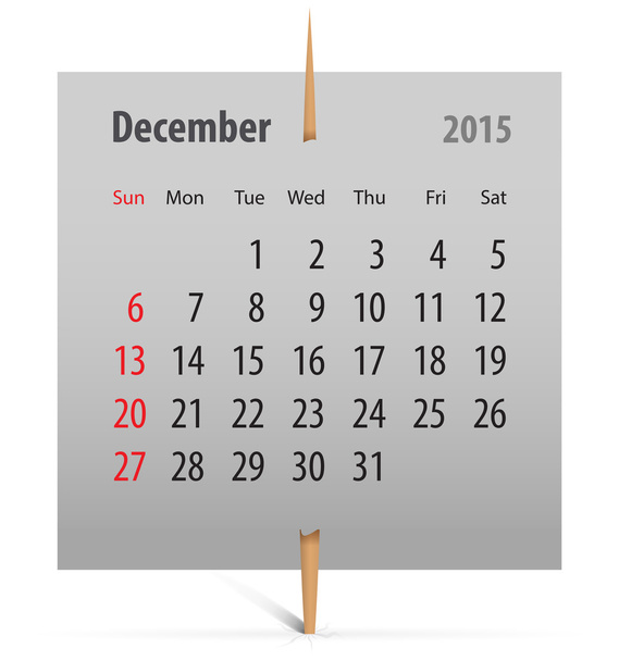 Calendario de diciembre de 2015
 - Vector, imagen