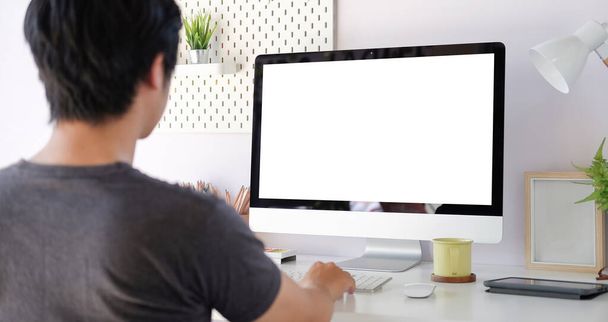 Mock up Copy Space Blank Screen Concept Business Working on Laptop.	 - 写真・画像
