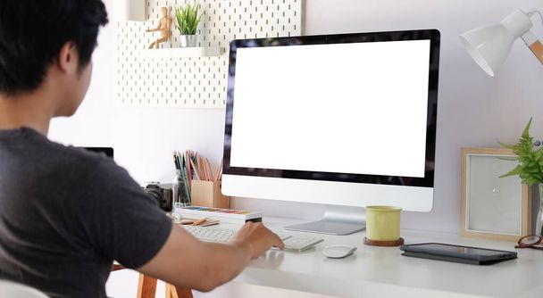 Mock up Copy Space Blank Screen Concept Business Working on Laptop.	 - 写真・画像