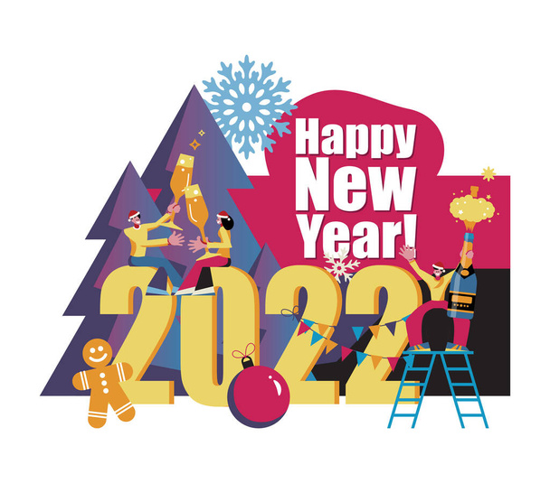 2022 Happy New Year trendy and minimalistic card or background - Vector, Image