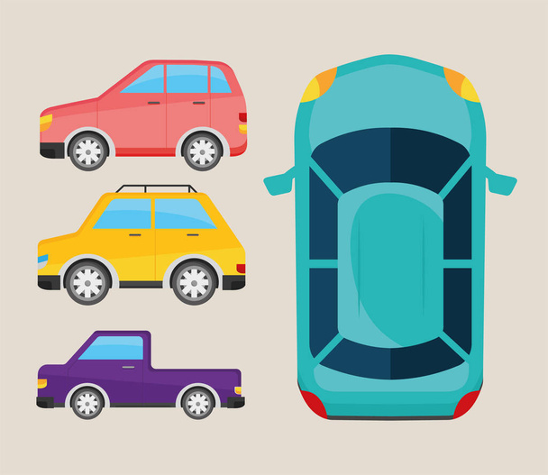 four cars vehicles icons - Vector, Image