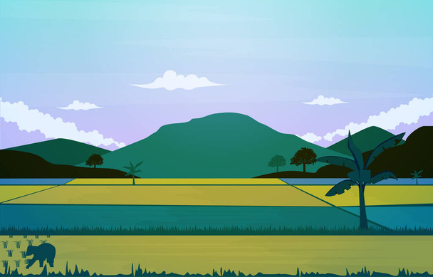 Azjatycki rolnik Paddy ryż pole Rolnictwo Natura Widok ilustracja - Wektor, obraz