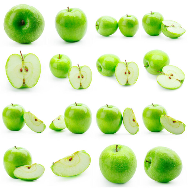 apple fruits on white. Pattern with apples flat lay. Camera above the background - Foto, Imagen