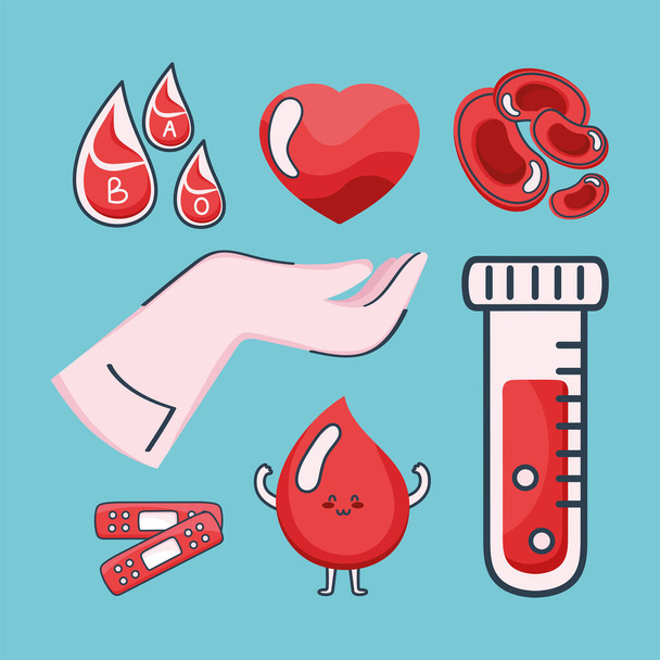 siete iconos de donación de sangre - Vector, imagen