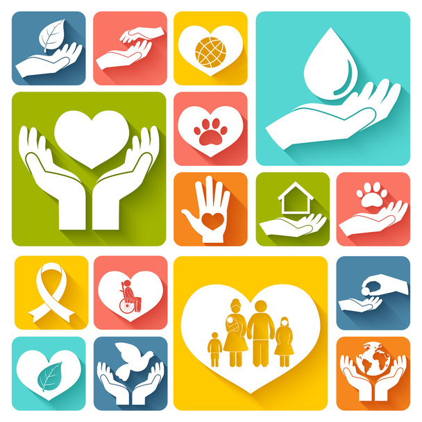 Iconos de caridad y donación plana
 - Vector, imagen