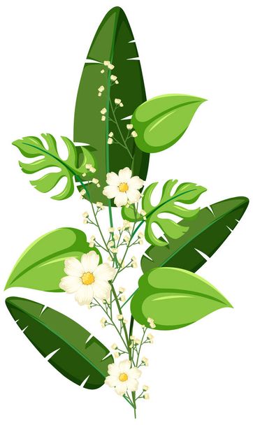 Piękny kwiat z zielonymi liśćmi ilustracja - Wektor, obraz