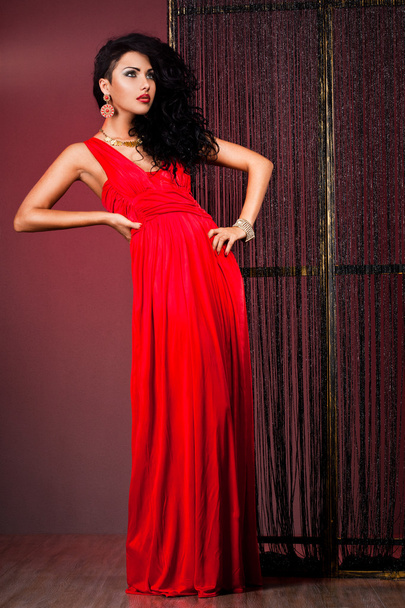 Elegant fashionable woman in red dress - Foto, immagini