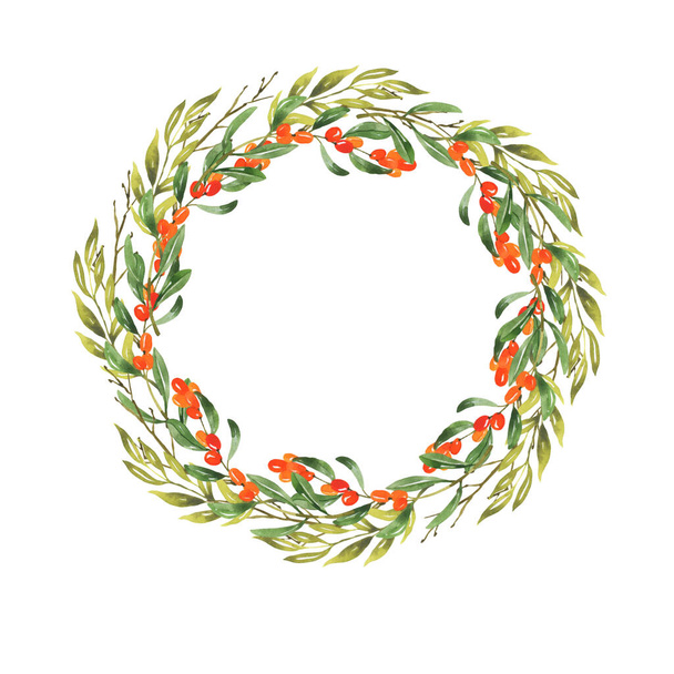 hand drawing wreath. watercolor illustration. - Foto, afbeelding