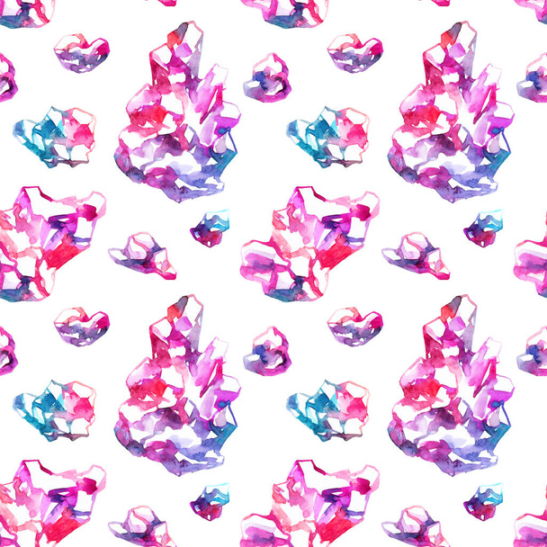 Seamless pattern with hand-drawn watercolor crystals - Фото, зображення
