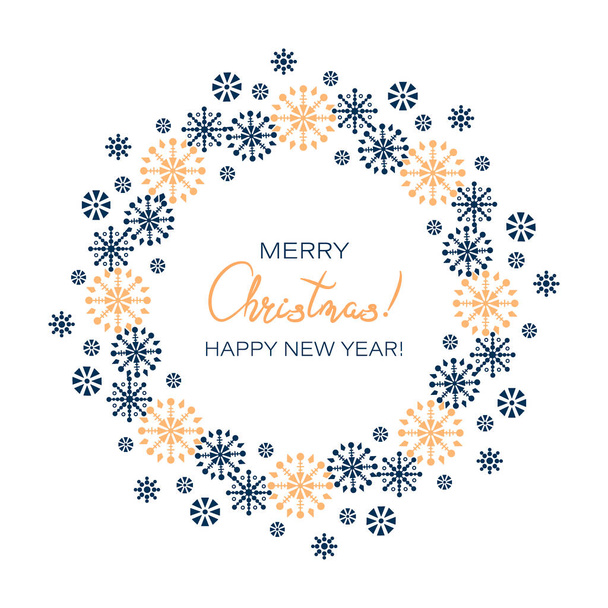 Christmas greeting card. Snowflakes. Christmas frame, border on gray background. Winter festive template. Happy New Year. Christmas and New Year decorations. Vector illustration.  - Vector, imagen