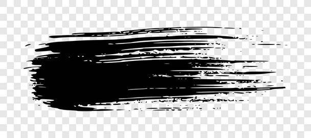 Schwarzer Pinselstrich. Handgezeichneter Tuschfleck isoliert auf transparentem Hintergrund. Vektorillustration - Vektor, Bild