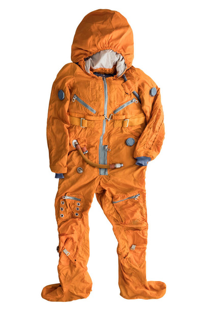 Flat lay of astronaut orange space suit isolated on white background - Фото, изображение