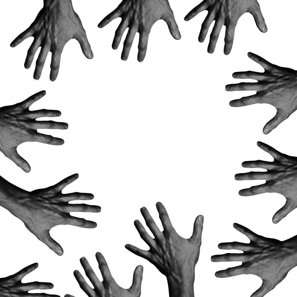 A grayscale pattern of people hands isolated on white background - Zdjęcie, obraz