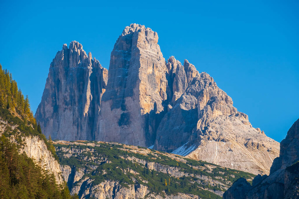 Tre Cime di Lavaredo (Drei Zinnen) and rifugio Locatelli , Dolomites, South Tyrol in Italy - Photo, Image