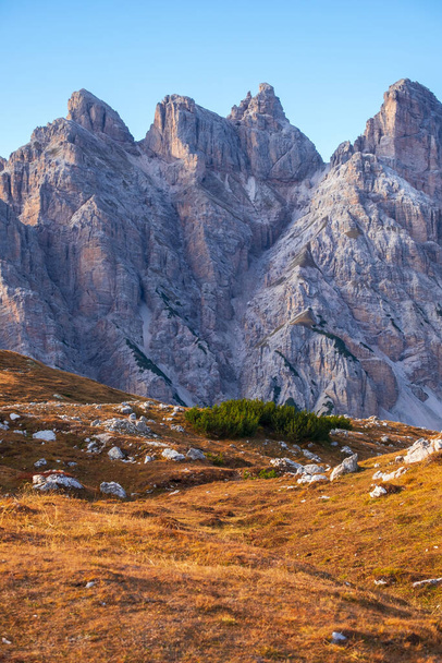 Tre Cime di Lavaredo (Drei Zinnen) and rifugio Locatelli , Dolomites, South Tyrol in Italy - Photo, Image