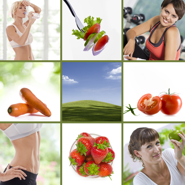 Healthy lifestyle theme collage composed of different images - Photo, Image