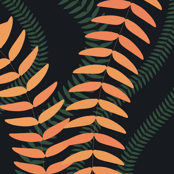 Botanische Illustration orangefarbener und grüner Blätter auf dunklem Hintergrund - Foto, Bild