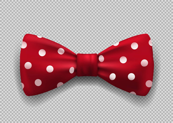 Red bow tie with polka dots. Clown accessory. Template is isolated on transparent background. Vector illustration - Vector, Image