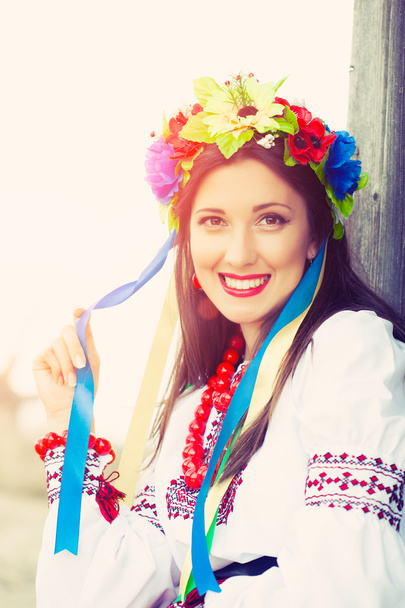 Woman wearing national ukrainian outdoors - Foto, Imagem