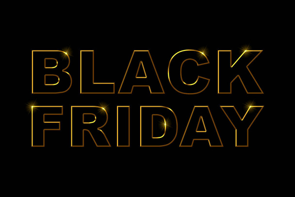 Black Friday header. Stylischer 3D-Schriftzug in Schwarz und Gold isoliert auf schwarzem Hintergrund mit Kopierraum. Design-Vorlage für Ihre Shopping-Promotion oder Geschäftswerbung. - Foto, Bild