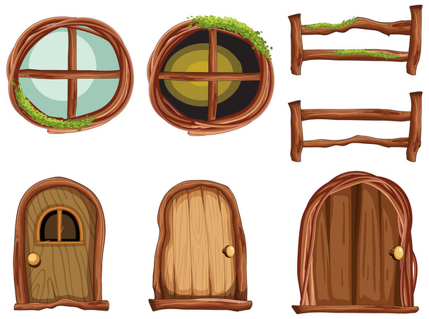 Wooden hut parts on white background illustration - Vector, afbeelding