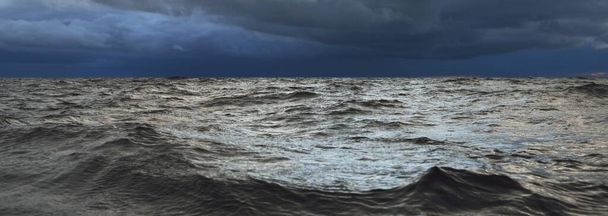 Una vista al mar del Norte desde un velero al atardecer. Cielo tormentoso dramático, rayos de sol a través de las nubes oscuras. Paisaje marino épico. Ciclón profundo en invierno. Países Bajos - Foto, Imagen