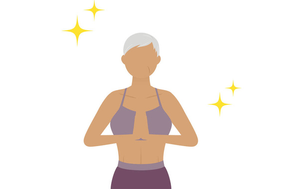 Tělocvična instruktorka starší žena dělá prsa vylepšení cvičení - Vektor, obrázek