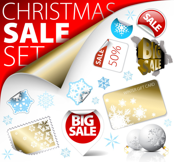 Set of Christmas discount tickets, labels, stamps - Vector, Image