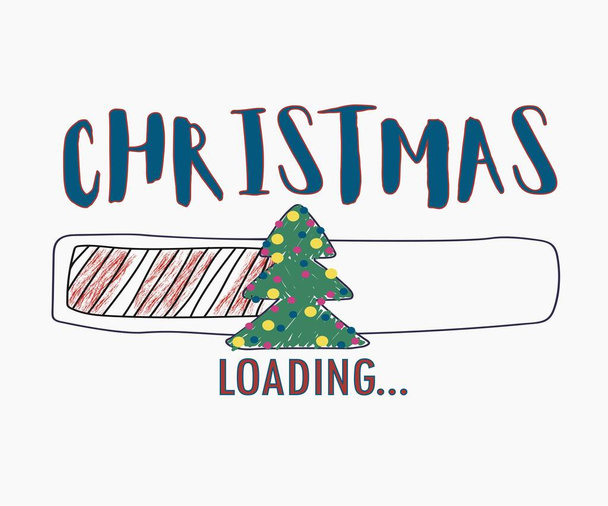 christmas eve, loading bar with christmas tree and christmas lettering, illustration of waiting for the holiday in sketchy style - Vector, Image