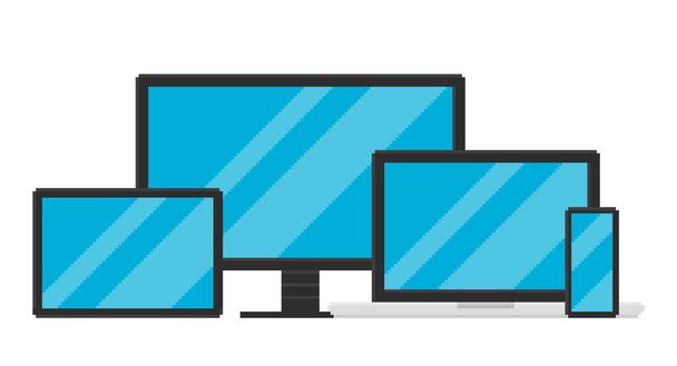 Pixel ilustración del vector de arte del ordenador portátil, tableta, monitor y teléfono inteligente. Objetos aislados sobre fondo blanco. - Vector, Imagen