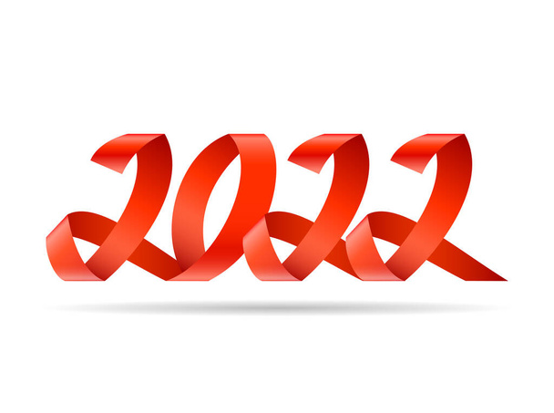2022 Szablon karty noworocznej z czerwoną wstążką. Ilustracja wektora - Wektor, obraz
